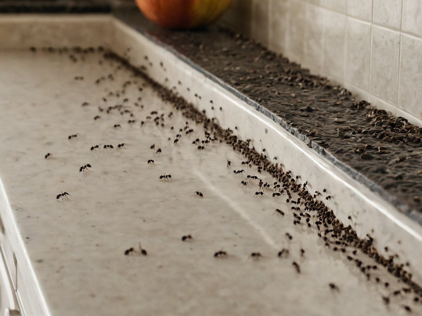 Ant trail marching across a kitchen counter in a Los Angeles home